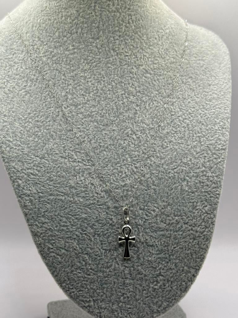 18K Witgouden Kruis ketting, Ophalen of Verzenden, Zo goed als nieuw, Wit, Goud