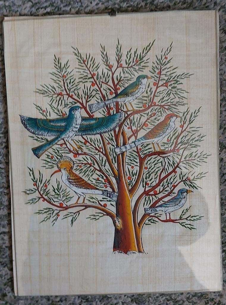 Egyptisch papyrus levensboom schilderijtje, Ophalen of Verzenden