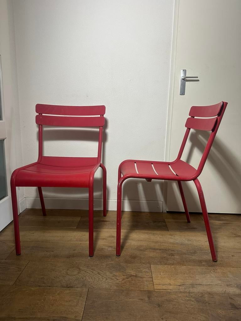 2 prachtige VINTAGE Fermob Luxembourg stoelen, Ophalen of Verzenden, Gebruikt, Aluminium, Stapelbaar