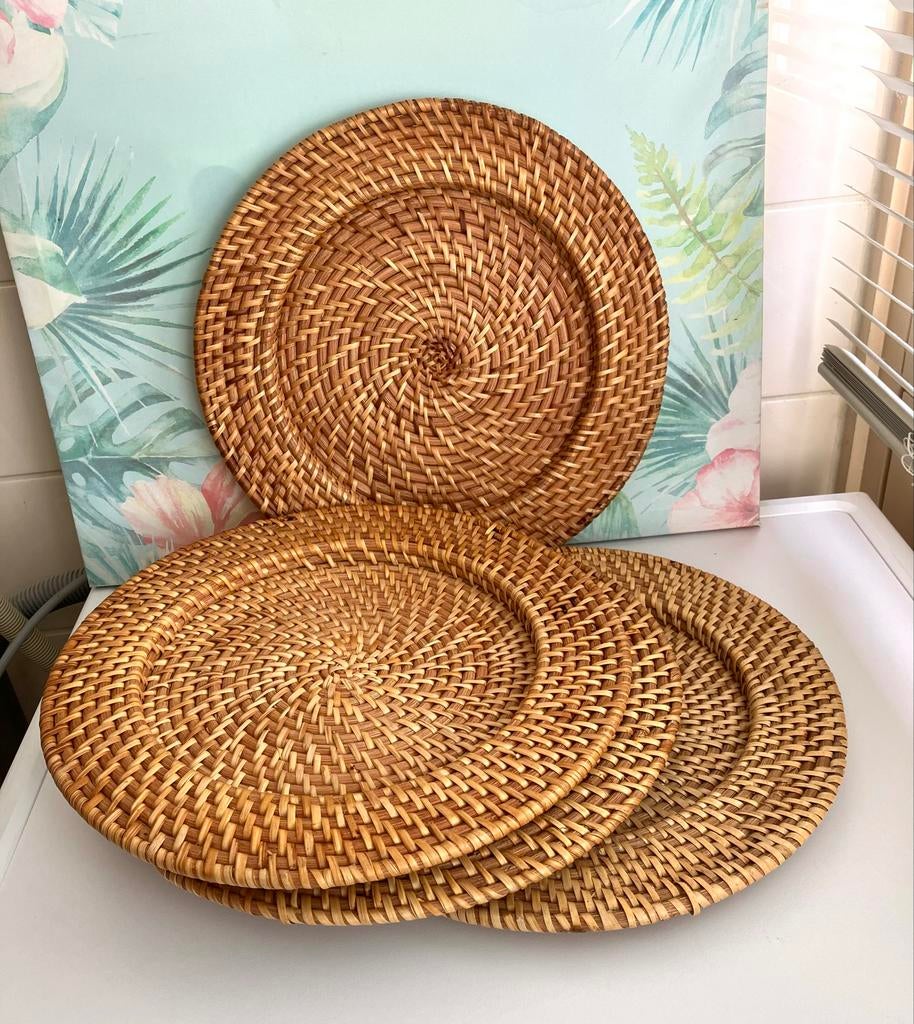 Set van 4 Rotan Birma Rieten Onderborden, Huis en Inrichting, Overige materialen, Ophalen of Verzenden, Zo goed als nieuw, Bord(en)