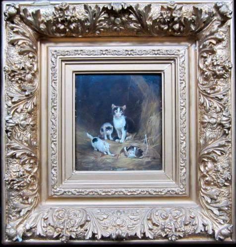 DUITS== Ludwig Sellmayr 1834 – 1901==poezenfamilie ==, Antiek en Kunst, Kunst | Schilderijen | Klassiek, Ophalen of Verzenden