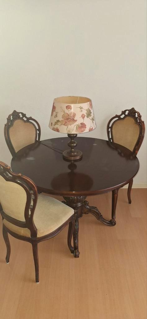 Antieke Barok Eethoek – Handgestoken Mahonie – Ronde Tafel +, Antiek en Kunst, Antiek | Meubels | Tafels, Ophalen