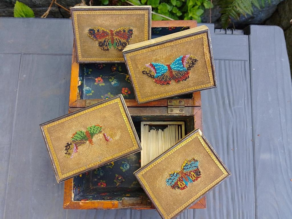 4 antieke doosjes met fiches. voorloper van bridge, Antiek en Kunst, Ophalen of Verzenden
