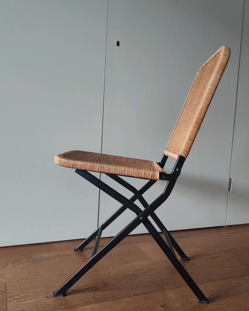 Rotan vintage klapstoel, Ophalen, Bruin, Vintage, Zo goed als nieuw