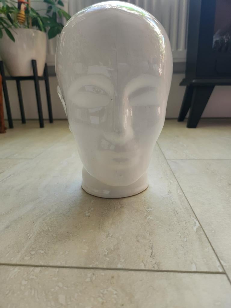 Witte Mannequin Hoofd - Glanzend Keramiek, Ophalen, Gebruikt