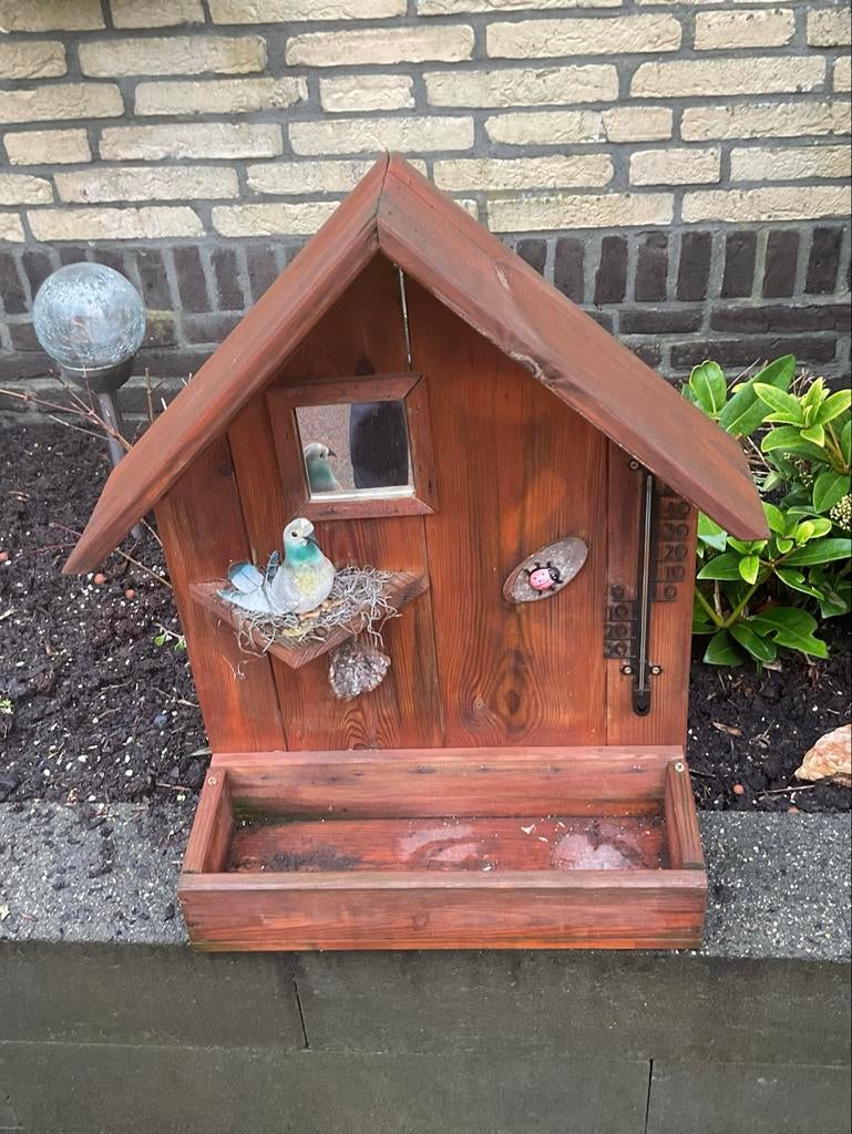 Houten vogelhuisje met thermometer, Ophalen, Gebruikt