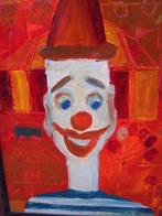 Clown in rood heel grappig naief schilderij 40x30 gesigneerd, Ophalen of Verzenden