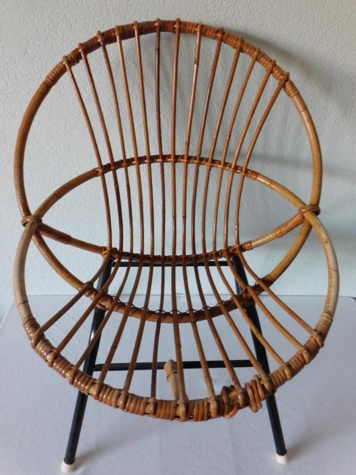 Vintage 2-rings rotan stoeltje van Rohé Noordwolde, met groe, Verzamelen, Retro, Huis en Inrichting, Ophalen of Verzenden