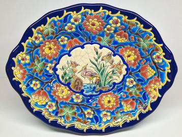 Emaux de Longwy Art Deco stijl sierschaal floraal decor. beschikbaar voor biedingen