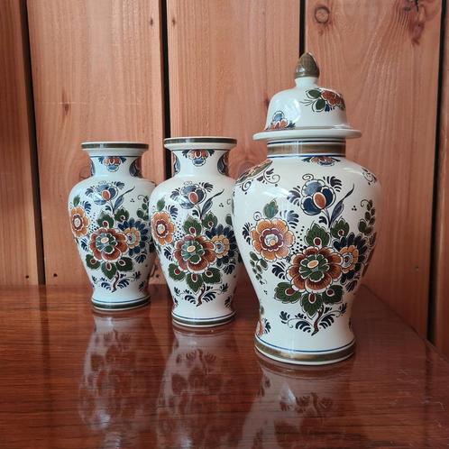 Prachtige Antieke/Vintage Delfts Polychroom Aardewerk Set, Antiek en Kunst, Antiek | Vazen, Ophalen of Verzenden