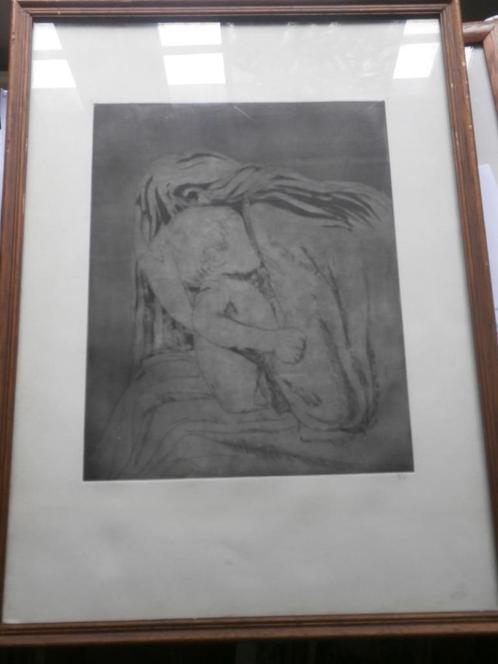 Mooie ets van een Moeder en een kind, Antiek en Kunst, Kunst | Etsen en Gravures, Ophalen of Verzenden