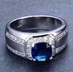 Mannen 925 sterling zilveren ring met blauwe zirkoon, Sieraden, Tassen en Uiterlijk, Ringen, 20 of groter, Heer, Nieuw, Ophalen of Verzenden