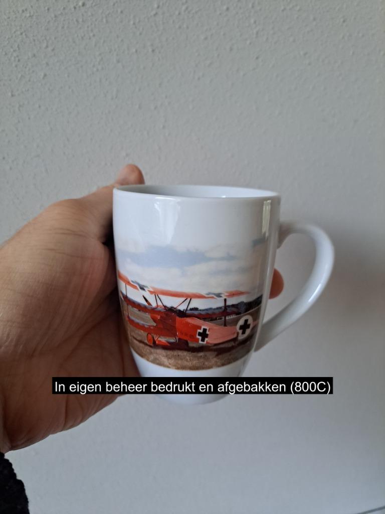 Mok beker Rode baron vliegtuig foto, Porselein D7.5xH10cm, Overige typen, Nieuw, Ophalen of Verzenden, Overige stijlen