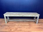 Houten Bank Indira Blauw 150 X 35 X 46 cm lichtblauwe was, Ophalen of Verzenden, Rechte bank, Minder dan 150 cm, Metaal