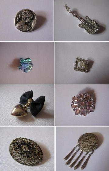 Diverse vintage broches / camee gitaar hartje esdoorn vissen beschikbaar voor biedingen