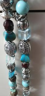 Lange kralenketting zilver, turkoois, bruin, lichtblauw, Sieraden, Tassen en Uiterlijk, Kettingen, Ophalen of Verzenden, Nieuw