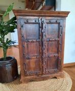 Indiase Teak zware kast ibiza 88 cm hoog deurtjes, Antiek en Kunst, Curiosa en Brocante, Ophalen