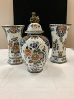 Delfts Polychroom Vaas Set - Handwerk Holland, Gebruikt, Overige kleuren, Aardewerk of Porselein, Ophalen of Verzenden