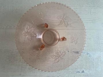 Vintage glazen schaal | geperst glas | oud roze beschikbaar voor biedingen