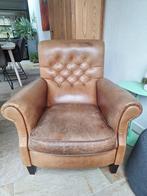 2 lederen vintage fauteuils, Huis en Inrichting, Fauteuils, Ophalen, Gebruikt, 50 tot 75 cm, Leer