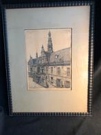 Oude tekening Stadhuis Leiden - de Wit, Antiek en Kunst, Kunst | Etsen en Gravures, Ophalen of Verzenden
