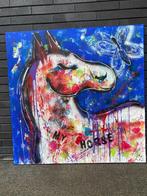 olieverf op doek; vrolijk schilderij paard, Ophalen, Zo goed als nieuw, Schilderij, 75 tot 100 cm