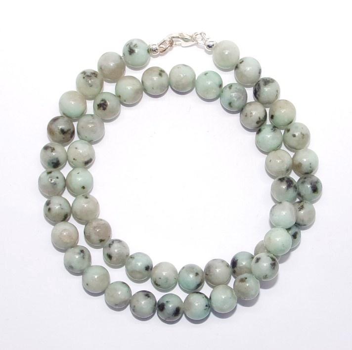 Halsketting Kiwi Jaspis  Kralen 8 mm  925 sterling zilver, Verzamelen, Mineralen en Fossielen, Mineraal, Ophalen of Verzenden