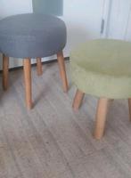 Rond krukje houten poten textiel groen of taupe per stuk, Ophalen of Verzenden, Zo goed als nieuw, Hout