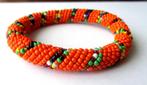 Prachtige ORANJE zaad kraal handgemaakte gehaakte armband, Verzenden, Zo goed als nieuw, Oranje