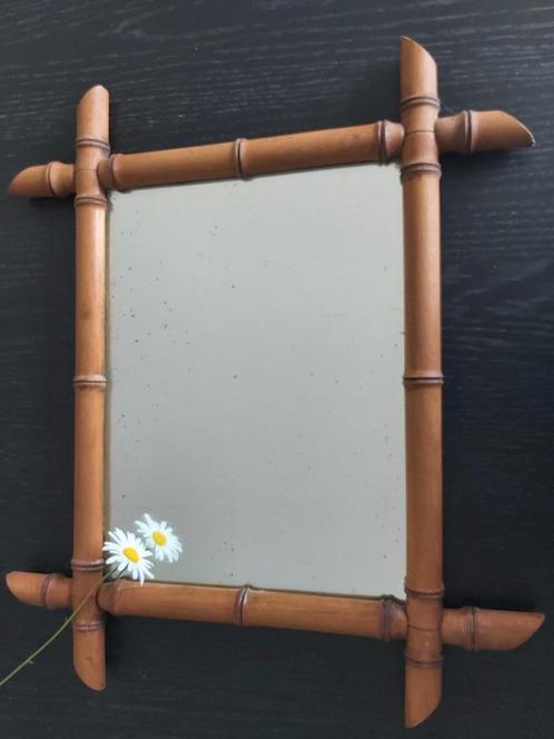 Prachtige oude franse faux bamboo spiegel, Antiek en Kunst, Antiek | Spiegels, Minder dan 50 cm, Minder dan 100 cm, Rechthoekig
