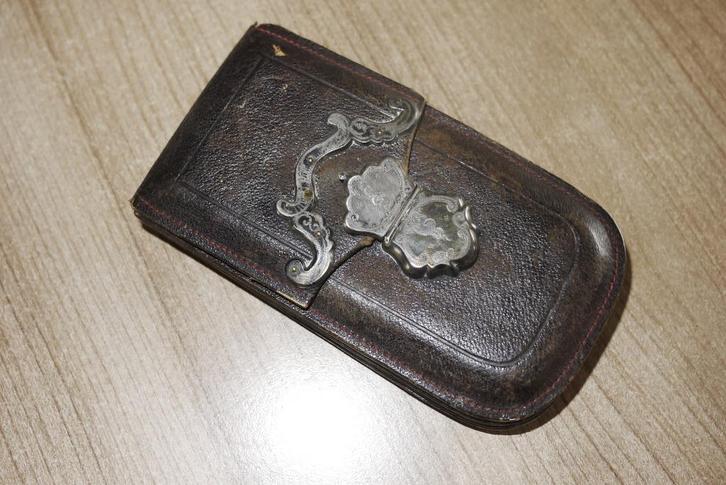 Antiek sigaren koker leer zilver beslag rond 1900 bijzonder, Antiek en Kunst, Curiosa en Brocante, Ophalen of Verzenden