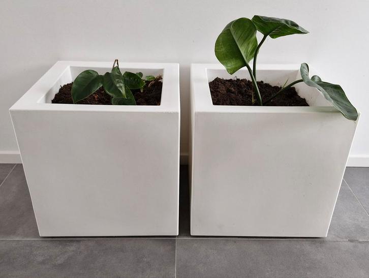 ELHO 2x witte plantenbak/pot 49x49x49 binnen/buiten- wielen, Tuin en Terras, Bloembakken en Plantenbakken, Gebruikt, Kunststof