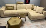 Hoekbank 3 zits met lounge in gele en beige stof 322cm breed, Ophalen, Zo goed als nieuw, Stof, Landelijk, modern