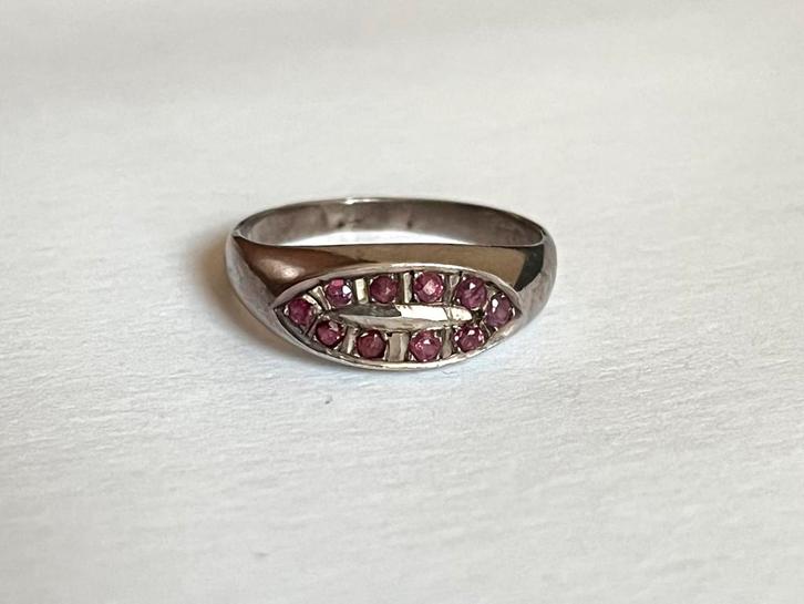 Ring vintage zilver 10 robijnen, Sieraden, Tassen en Uiterlijk, Antieke sieraden, Ring, Zilver, Met edelsteen, Verguld, Ophalen of Verzenden