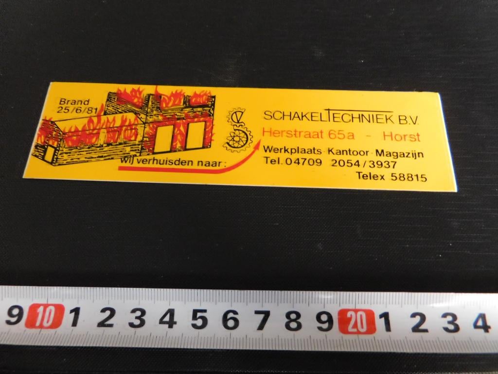 sticker Horst Schakeltechniek bv  Brand 25-6-1981, Verzamelen, Ophalen, Zo goed als nieuw