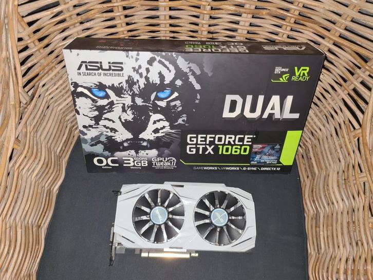 GTX 1060 3GB DUAL ASUS WIT, Computers en Software, Videokaarten, Gebruikt, Nvidia, PCI-Express 3.0, GDDR5, HDMI, DisplayPort, DVI