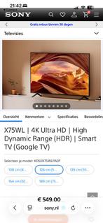 Nieuwe Sony 50 inch 4K Ultra HD Smart TV (X75WL), Ophalen, Nieuw