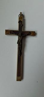 Antiek Houten & Bronzen Kruisbeeld Hanger crucifix, Antiek en Kunst, Ophalen of Verzenden