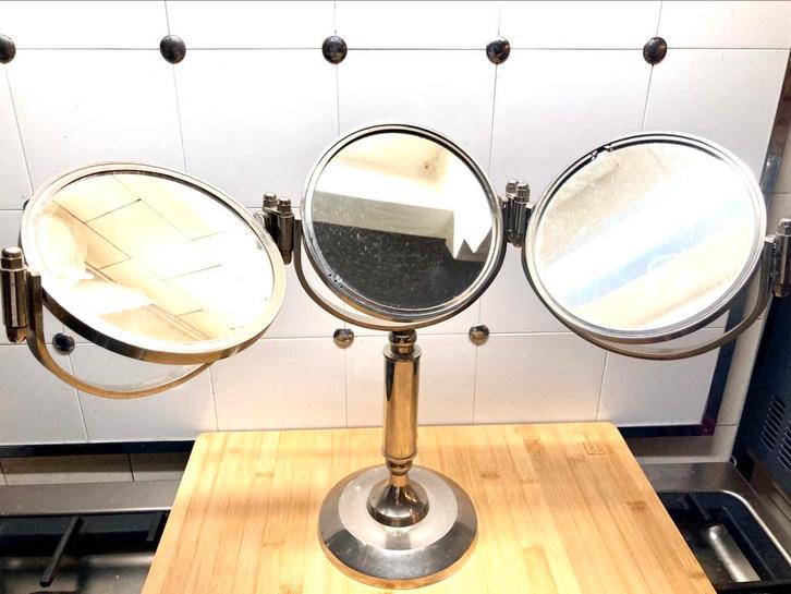 ‼️Grote driedelige verchroomde Art Deco spiegel vergrotend, Antiek en Kunst, Antiek | Spiegels, Minder dan 50 cm, Minder dan 100 cm