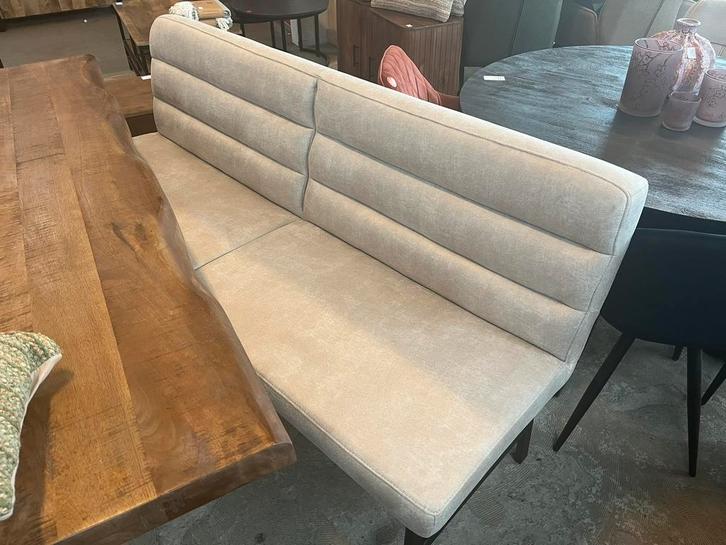 Magazijn leegverkoop eetbank microvezelstof beige metaal zw, Huis en Inrichting, Stoelen, Nieuw, Drie, Kunststof, Metaal, Stof