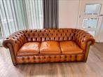 Prachtige vintage Cognac leren Chesterfield 3-zits bank, Gebruikt, Driepersoons, Ophalen of Verzenden, Rechte bank
