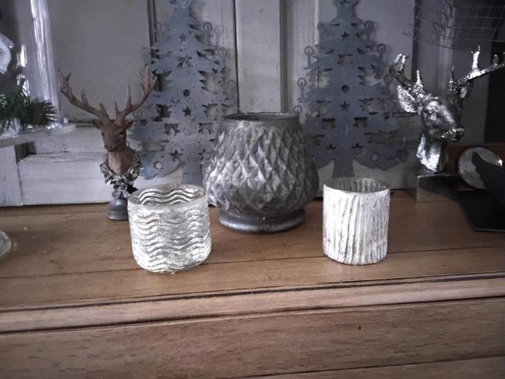 Mooie set glazen waxinelichthouders bruin goud kleurig, Huis en Inrichting, Woonaccessoires | Kandelaars en Kaarsen, Zo goed als nieuw