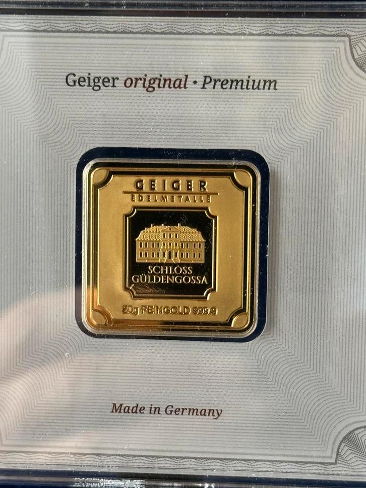 Geiger goud baar 20 gram, Postzegels en Munten, Edelmetalen en Baren, Goud, Ophalen of Verzenden