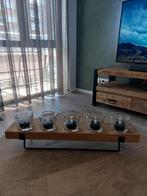 Houten Kandelaar met 5 Glazen Houders, Bruin, Ophalen of Verzenden, Zo goed als nieuw, Hout