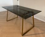 Eettafel messing met rookglas blad 4-6 personen, Huis en Inrichting, Tafels | Eettafels, Ophalen of Verzenden, Vijf personen of meer