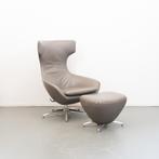 1 Leolux Caruzzo PLUS Fauteuil + Voetenbank Grijs/Beige Leer, Huis en Inrichting, Niet ingevuld, Niet ingevuld, 75 tot 100 cm