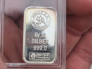 10 gram zilverbaar. Argor S.A. Chiasso. Vintage silver bar. beschikbaar voor biedingen
