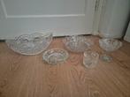 5 antieke kristallen glaswerk - schalen, asbak, suikerpotje, Antiek en Kunst, Antiek | Glas en Kristal, Ophalen of Verzenden