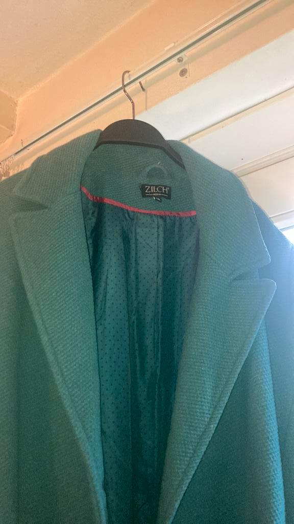 Prachtige zeegroene wollen jas Zilch L, Kleding | Dames, Jassen | Winter, Zo goed als nieuw, Maat 42/44 (L), Blauw, Verzenden