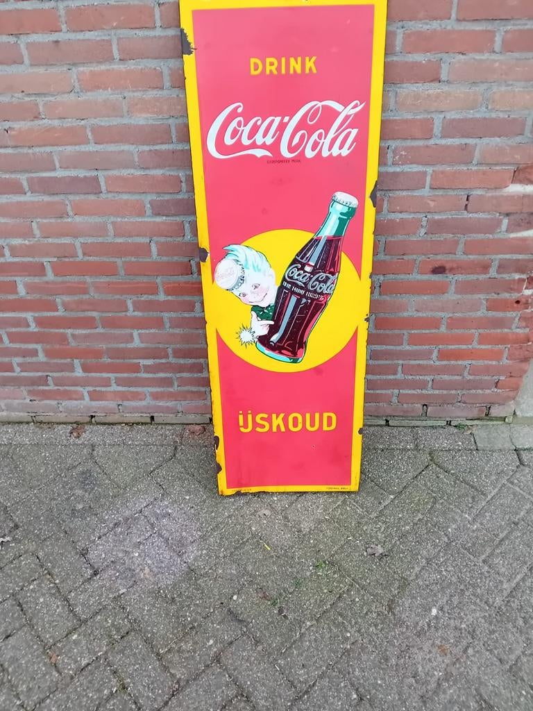 Oud Coca Cola Emaille Bord met Patina, Ophalen